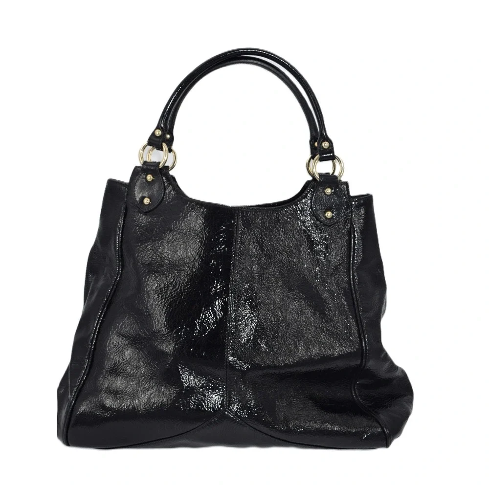 Charles David Hobo Bag Womens Large Black Patent Leather EUC Gold Hardware